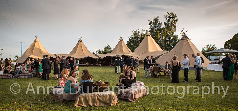 Tipi tents in field at Wiltshire birthday party
