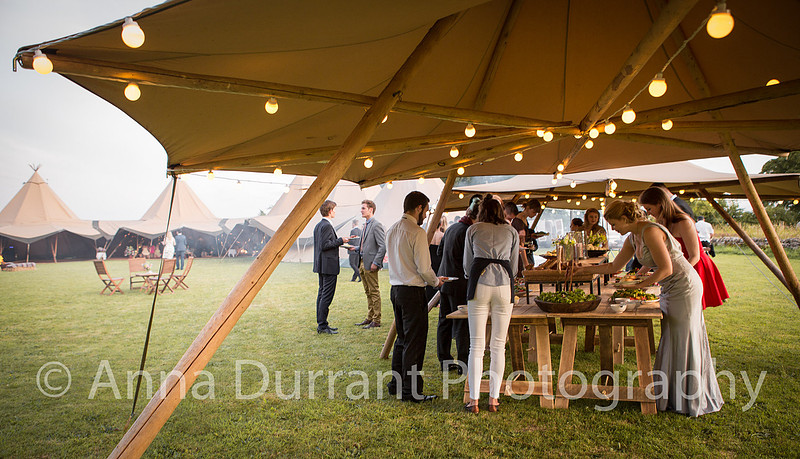 Party buffet food served from an awning